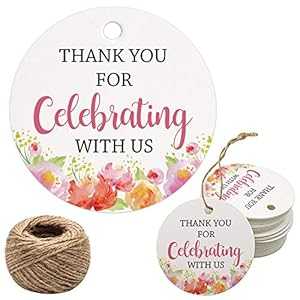 Mr.Mug Thank You for Celebrating with Us Tags, 100Pcs Floral Thank You Tags for ...