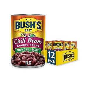BUSH'S BEST 16 oz Canned Kidney Chili Bean/Mild, Source of Plant Based Protein and Fiber, Low Fat, Gluten Free, (Pack of 12)