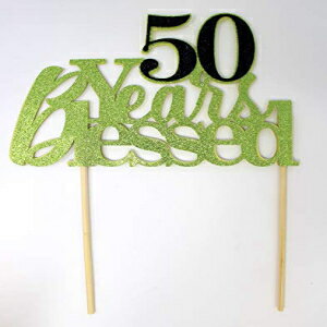 All About Details 50 Years Blessed Cake, 1pc, Birthday, 50th Anniversary, Glitter Topper, Party Decoration, Photo Props Green & Blac, 6 x 8, Lime Green & Black