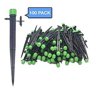 楽天Glomarket（100個パック） - 6インチステーク上の1/4インチユニバーサル360度点滴エミッター - 流量調整可能0-18.5 GPHフィット1/4 （4-7mm） 点滴灌漑チューブ - 点滴灌漑用プロフェッショナルグレードドリッパー One Stop Outdoor （100-PACK） - 1/4