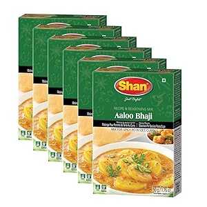 Shan Aaloo Bhaji レシピと調味料ミックス 1.76 オンス (50g) - 伝統的なスパイシーなポテトカレー用のスパイスパウダー - ベジタリアン向け - 密閉袋入りボックス (6 個パック) Shan Aaloo Bhaji Recipe and Seasoning Mix 1.76 oz (50g) -