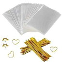COOLAKE Clear Treat Bags 100 PCS Cellophane Bags Clear Candy Bags with 100 PCS M...