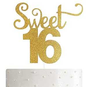 Sweet 16 ケーキトッパー 16歳の誕生日ケーキトッパー ハッピーバースデーパーティーデコレーション ゴールドグリッター付き ALPHA K Sweet 16 Cake Topper, 16th Birthday Cake Topper, Happy Birthday Party Decoration with Gold Glitter