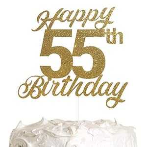 55歳の誕生日ケーキトッパー、プレミアムゴールドグリッター付き誕生日パーティーデコレーション ALPHA K 55th Birthday Cake Topper, Birthday Party Decorations with Premium Gold Glitter