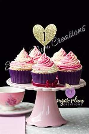 ハート 1 カップケーキトッパー、1 歳の誕生日カップケーキ、ゴールドハートカップケーキ Sugar Plum Creations Heart 1 Cupcake Topper, First Birthday Cupcakes, Gold Heart Cupcake