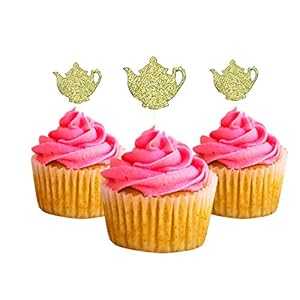 ティーポット カップケーキ トッパー 12 パック カップケーキ トッパー デコレーション ケーキ ゴール..
