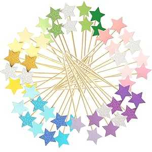 Winrase 50個 マルチカラー スター カップケーキトッパー ミニケーキトッパー 食品デコレーショントッ..