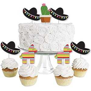 Let's Fiesta – デザートカップケーキトッパー – メキシカンフィエスタパーティークリアトリートピック – 24個セット Big Dot of Happiness Let's Fiesta - Dessert Cupcake Toppers - Mexican Fiesta Party Clear Treat Picks - Set of 24