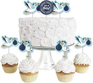 Boy Special Delivery - デザートカップケーキトッパー - It's A Boy Stork ベビーシャワー クリアおやつピック - 24 個セット Big Dot of Happiness Boy Special Delivery - Dessert Cupcake Toppers - It's A Boy Stork Baby Shower Cl