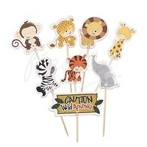 楽天GlomarketFireflyHomeDecor FIREFLY Animal Safari Jungle Zoo 96 Cupcake Toppers Baby Shower Decorations Party Cake Decorating Supplies First Birthday Decorations Kids Children Baking Supplies Gender Reveal （Safari 96）