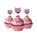Picwrap Kitty Cupcake Topper 12 PC Pack Decoration Cake glitter Foamy Pink and Black(4)