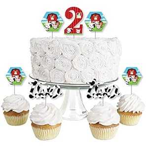 2歳の誕生日の農場の動物 – デザートカップケーキトッパー – ヒエの2歳の誕生日パーティークリアトリートピック – 24個セット Big Dot of Happiness 2nd Birthday Farm Animals - Dessert Cupcake Toppers - Barnyard Second Birthday Party Clea