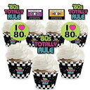 80年代レトロ - カップケーキデコレーション - 完全に1980年代のパーティーカップケーキラッパーとトリートピックキット - 24個セット Big Dot of Happiness 80's Retro - Cupcake Decoration - Totally 1980s Party Cupcake Wrappers and Treat Pi