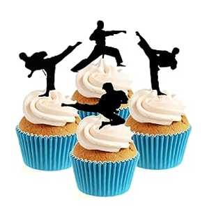 空手テコンドー武道シルエットシルエットアクリルカップケーキトッパー 12 個 Whimsical Practicality ..