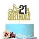 Happy 21st Birthday ケーキトッパー - 21歳のケーキピック、21歳の誕生日記念パーティーデコレーション (ゴールドとブラック) Birth...