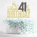Happy 41歳の誕生日ケーキトッパー - 41歳のケーキトッパー、41歳の誕生日ケーキデコレーション、41歳の誕生日パーティーデコレーション (ゴールドとブ...
