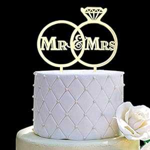 夫妻ケーキトッパー、新郎新婦サイン結婚式、婚約ケーキトッパーデコレーション、ミラーゴールドアクリル JIEEIN Mr and Mrs Cake Topper,Bride and Groom Sign Wedding,Engagement Cake Toppers Decorations,Mirror Gold Acrylic
