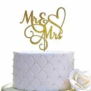 夫妻ケーキトッパー、新郎新婦サイン結婚式、婚約ケーキトッパーデコレーション、両面ゴールドグリッター JIEEIN Mr and Mrs Cake Topper, Bride and Groom Sign Wedding, Engagement Cake Toppers Decorations, Double-faced Gold Glitter
