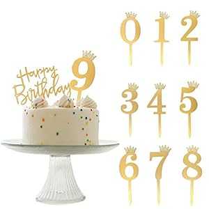 ANYI16 アクリル数字 0-9 クラウンケーキトッパーとゴールドアクリルハッピーバースデーケーキトッパー 結婚記念日や誕生日パーティーの装飾用 11個セット (ゴールド) ANYI16 Acrylic Numbers 0-9 Crown Cake Topper and Gold Acrylic Happy Birthday C