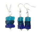 yinahawaii Handmade in Hawaii, three blue sea glass Necklace+Earrings Set, (Hawa...