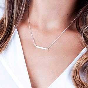 スターリングシルバー バーネックレス - デザイナー手作りの横型小さなスティックジュエリー - 16 インチ + 2 インチ Tooliks Sterling Silver Bar Necklace - Designer Handmade Horizontal Small Stick Jewelry - 16 inch + 2 inch