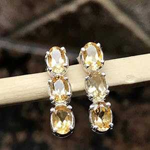 ナチュラル 2.5 カラット シトリン 925 ソリッド スターリング シルバー イヤリング 16 mm Natural Rocks by Kala Natural 2.5ct Citrine 925 Solid Sterling Silver Earrings 16mm