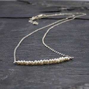 ホワイト養殖パール スターリング シルバー ブライダル バー ネックレス 16 インチ Designed by Stacey Jewelry, LLC White Cultured Pearl Sterling Silver Bridal Bar Necklace 16 inches ホワイト養殖パール スターリング シルバー ブライダル バー ネックレス 16 インチ Designed by Stacey Jewelry, LLC White Cultured Pearl Sterling Silver Bridal Bar Necklace 16 inches