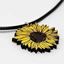 ひまわりチョーカーネックレス 手作りのひまわりペンダントネックレス Telestic Design Sunflower Choker Necklace Handmade Sun Flower Pendant Necklace