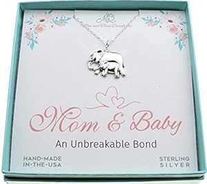 18インチのスターリングシルバーケーブルチェーンにスターリングシルバーのママとベビーゾウのチャームペンダント。新米ママへのギフト。妊娠中のママへのギフト。 Mo...