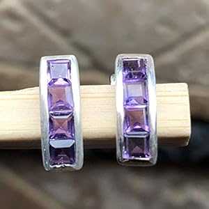 本物の 1.5ct パープル アメジスト 925 ソリッド スターリング シルバー イヤリング 14mm Natural Rocks by Kala Genuine 1.5ct Purple Amethyst 925 Solid Sterling Silver Earrings 14mm 本物の 1.5ct パープル アメジスト 925 ソリッド スターリング シルバー イヤリング 14mm Natural Rocks by Kala Genuine 1.5ct Purple Amethyst 925 Solid Sterling Silver Earrings 14mm