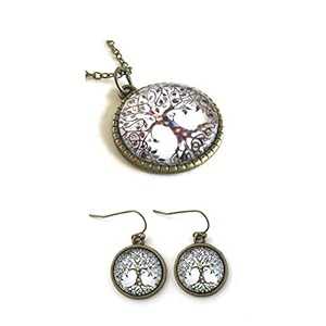 Tree of Life ネックレスとイヤリングのセット - ハンドメイド Fern & Filigree Tree of Life Necklace and Earring Set - Handmade