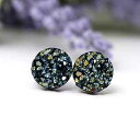 フェイクドゥルージーストーンイヤリング 低刺激性金属フリープラスチックポスト、ブルーブラックAB、10mm Pretty Smart Faux Druzy Stone Earrings Hypoallergenic Metal-Free Plastic Posts, Blue Black AB, 10mm