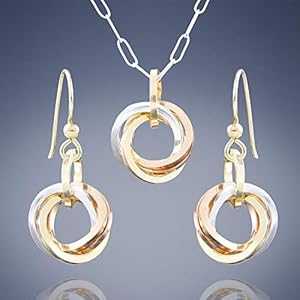 早い発送!トリコロールのエブリデイジュエリーギフトセット 卒業式用 イヤリングとペンダントネックレス付き 14Kイエローとローズゴールドフィルと925スターリン...