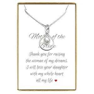 スターリングシルバー インフィニティ ネックレス、新郎からの花嫁の母、義理の母へのギフト ネックレス、ホワイト パール ネックレス、義理の息子からの義理の母への...