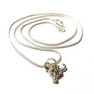 ロングホーン スカル ペンダント シルバー スネーク チェーン ネックレス 20 インチ Boot Jewelry Shop Longhorn Skull Pendant Silver Snake Chain Necklace 20 Inch