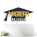 ブラックグリッター Congrats Master ケーキトッパー - Congrats Grad ケーキトッパー - 高校/大学卒業パーティーデコレーション用...