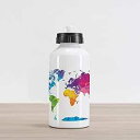 Ambesonne Map Aluminum Water Bottle, Low Poly Style Illustration of World Map Mo...