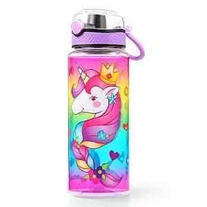 Home Tune Cute Water Bottle for School Kids Girls, BPA FREE Tritan & L...