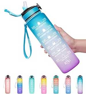 Giotto 32oz Large Leakproof BPA Free Drinking Water Bottle with Time M...