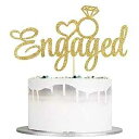 Auteby 婚約ケーキトッパー - 婚約ウェディングパーティーデコレーション用品 (ゴールド) Auteby Engaged Cake Topper - En...