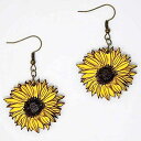 手描きの木製ひまわりダングルイヤリング Telestic Design Hand-ted Wood Sunflower Dangle Earrings