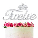 LINGTEERクラウンサイン付き12歳の誕生日ケーキトッパー| シルバーブリンブリンクリスタルラインストーンバースデー記念品| お誕生日おめでとうパーティーデコレーションギフト用品 LINGTEER Twelve Birthday Cake Topper with Crown Sign | Silver Bling C