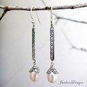 ホワイト パール 長さ 2.25 インチ ドロップ スクロール バリ スターリング シルバー イヤリング JD19 JackieDesign White Pearl 2.25" Long Drop Scroll Bali Sterling Silver Earrings JD19