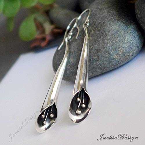 カラーリリーフラワーロングスターリングシルバーイヤリング JD39 JackieDesign Calla Lily Flower Long Sterling Silver Earrings JD39 カラーリリーフラワーロングスターリングシルバーイヤリング JD39 JackieDesign Calla Lily Flower Long Sterling Silver Earrings JD39