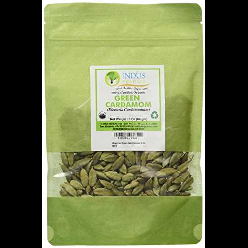 Indus Organics グリーンカルダモン (さや)、3 オンスバッグ、ジャンボグレード、手摘み、フレッシュパック Indus Organics Green Cardamom (Pods), 3 Oz Bag, Jumbo Grade, Hand Picked, Freshly Packed