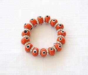 オレンジ、ホワイト、ブラックのラインストーン付きランプワークブレスレット Elegant Jewelry By Dalia Orange, White, and Black Lamp Work Bracelet with Rhinestones オレンジ、ホワイト、ブラックのラインストーン付きランプワークブレスレット Elegant Jewelry By Dalia Orange, White, and Black Lamp Work Bracelet with Rhinestones