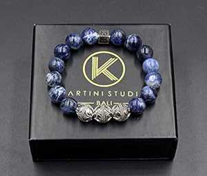 メンズ ソーダライト ブレスレット、ソーダライトとスターリングシルバー ブレスレット、メンズ ラグジュアリー ブレスレット Kartini Studio Men's Sodalite Bracelet, Sodalite and Sterling Silver Bracelet, Men's Luxury Bracelet