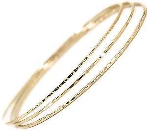 14k gold filled Bangles hammered slip on set of 3 textures, Mu-Yin Jewelry Handmade in USA (S)