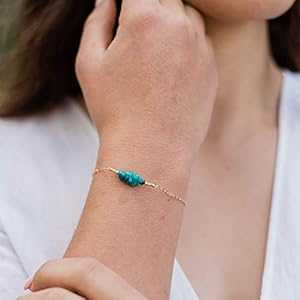 14K ゴールドフィルドのターコイズビーズバーブレスレット - 本物の宝石 Luna Tide Turquoise Bead Bar Bracelet in 14K Gold Fill - Genuine Gemstone 14K ゴールドフィルドのターコイズビーズバーブレスレット - 本物の宝石 Luna Tide Turquoise Bead Bar Bracelet in 14K Gold Fill - Genuine Gemstone