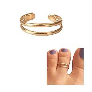 14K Yellow Gold Plated over 925 Sterling Silver Double Band Toe Ring/Knuckle Ring - Small, Adjustable Dainty Ring Handmade by MiYa Jewelry Creations 14K Yellow Gold Plated over 925 Sterling Silver Double Band Toe Ring/Knuckle Ring - Small, Adjustable Dainty Ring Handmade by MiYa Jewelry Creations